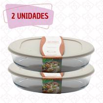 Kit 2 Assadeiras Lasanheira Vidro Oval Com Tampa Silicone 3L