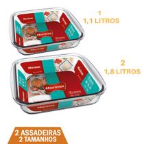 Kit 2 Assadeiras Quadrada 2 Tamanhos 1,1L 1,8L Vidro Marinex