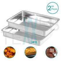Kit 2 Assadeiras Retangular Alta nº2 Alumínio Sustentável para Assados, Bolos, Lasanha, Cozimento Uniforme, Fácil Limpeza, Uso Caseiro ou Profissional Kit 2 Assadeiras Retangular Alta nº2 Alumínio Sustentável para Assados, Bolos, Lasanha, Cozimento Uniforme, Fácil Limpeza, Uso Caseiro ou Profissional