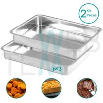 Kit 2 Assadeiras Retangular Alta nº3 Alumínio Sustentável para Assados, Bolos, Lasanha, Cozimento Uniforme, Fácil Limpeza, Uso Caseiro ou Profissional Kit 2 Assadeiras Retangular Alta nº3 Alumínio Sustentável para Assados, Bolos, Lasanha, Cozimento Uniforme, Fácil Limpeza, Uso Caseiro ou Profissional