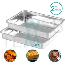 Kit 2 Assadeiras Retangular Alta nº5 Alumínio Sustentável para Assados, Bolos, Lasanha, Cozimento Uniforme, Fácil Limpeza, Uso Caseiro ou Profissional