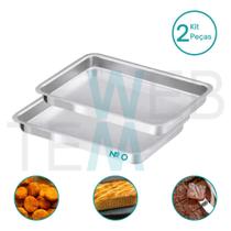 Kit 2 Assadeiras Retangular Baixa nº 0 Alumínio Sustentável para Assados Bolos Torta Cozimento Uniforme Fácil Limpeza Para Uso Caseiro ou Profissional