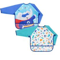 Kit 2 avental babador com manga longa alimentação bebes impermeavel pega migalhas