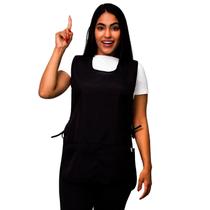 Kit 2 Avental Bata Oxford Liso Preto Uniforme Frente e Costa Com 2 Bolsos