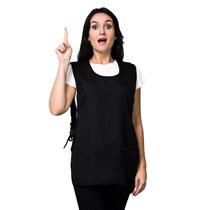 Kit 2 Avental Bata Oxford LojaLoja Liso Preto Frente e Costa Com 2 Bolsos