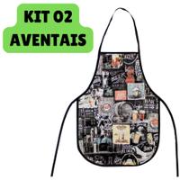 Kit 2 Avental de Cozinha Lavanderia Multiuso Estampado Impermeável Estampas Mistas