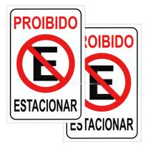 Kit 2 Aviso "Proibido Estacionar" em PVC 30x20cm com Adesivo Garagem Sujeito a Guincho BOM7521