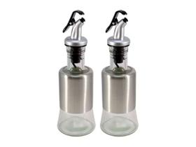 Kit 2 Azeiteiro Vinagreiro Recipiente em Vidro e Inox com Bico Dosador