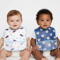 Kit 2 Babador Bebê Impermeavel Com Bolso Pega Migalhas Estampado Menino Menina Antialergico