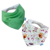 Kit 2 Babadores Bandana Floresta na Primavera e Poá Verde