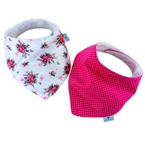 Kit 2 Babadores Bandana Slim Flores ao Vento e Poá Pink Kit 2 Babadores Bandana Slim Flores ao Vento e Poá Pink