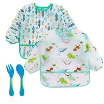 kit 2 Babadores Dino Cactos Manga Longa Talheres Estojo Buba kit 2 Babadores Dino Cactos Manga Longa Talheres Estojo Buba