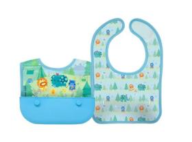 Kit 2 Babadores Tecido e Bolsa em Silicone Marcus & Marcus