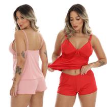 Kit 2 Baby Doll Amamentação Feminino Gestante Maternidade Pós Parto Short Para Dormir Abre Fácil