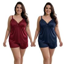 Kit 2 Baby Doll Amamentação Plus Size Feminino Maternidade Gestante Pós Parto Com Click Pijama