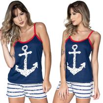 KIT 2 Baby Doll Ancora Alça Regata Vekyo Estampado Verão Roupa Para Dormir Linha Noite KIT 2 Baby Doll Ancora Alça Regata Vekyo Estampado Verão Roupa Para Dormir Linha Noite