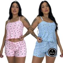Kit 2 Baby Doll Estampado Blusa Alcinha e Shortinho de Dormir -c10 KIT2 VIRGINIA ROSA CLARO E FROZEN