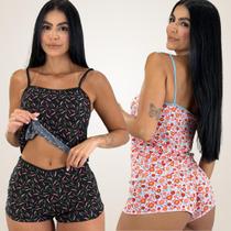 Kit 2 Baby Doll Estampado Malha Fria Lingerie Moda Intimia Revenda Atacado