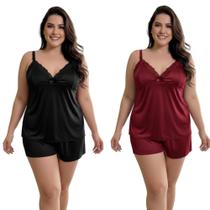 Kit 2 Baby Doll Feminino Amamentação Plus Size Gestante Pós Parto Com Click Abre Fácil Maternidade