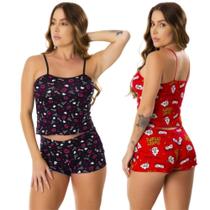 Kit 2 Baby Doll Feminino Estampado Para Dormir Confortável Casual Sem Bojo Pijama Short Cropped