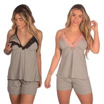 Kit 2 Baby Doll Pijama Amamentação Luxo de Malha Rendado Renda Pós Parto Grávida Short Dool para Amamentar Algodão Adulto Curto Dormir Feminina Verão