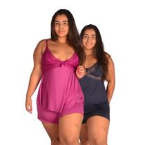 Kit 2 Baby Doll Pijama Plus Size Short Doll Em Renda Kit 2 Baby Doll Pijama Plus Size Short Doll Em Renda
