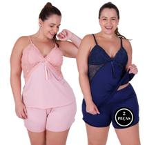 Kit 2 Baby Doll Plus Size Blusa Alça e Short Detalhe Renda - c12 KIT 2 SIMONE ROSA MARINHO Kit 2 Baby Doll Plus Size Blusa Alça e Short Detalhe Renda - c12 KIT 2 SIMONE ROSA MARINHO