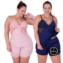 Kit 2 Baby Doll Plus Size Detalhe Renda -c12 KIT 2 SIMONE ROSÊ MARINHO