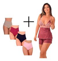 Kit 2 Babydoll Amamentação + 4 Calcinha Gestante Pós Parto Maternidade
