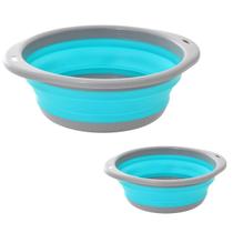 Kit 2 Bacia 9,5L + 2,5L Dobrável Retrátil Portátil Multiuso Reforçada Roupa Banho Cesto Silicone Lavanderia Organização