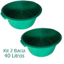 Kit 2 Bacia Plástica Lavanderia 40L C/ Alça Canelada Cores