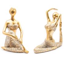 Kit 2 Bailarina Estátua Decorativa Yoga Enfeite Casa Sala Estatueta Decoração Menina Ginasta Ballet Balé Resina