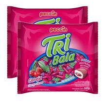 kit 2 Bala Recheada Peccin TriBala Sabor Cereja Saco 500g