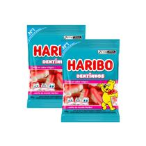 Kit 2 Balas de Gelatina Haribo Dentinhos Framboesa e Morango 80g Kit 2 Balas de Gelatina Haribo Dentinhos Framboesa e Morango 80g