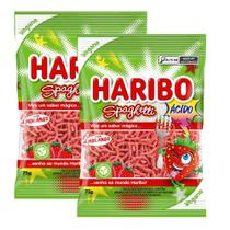 Kit 2 Balas Haribo Spaghetti Vegana Sabor Morango Ácido 75g Kit 2 Balas Haribo Spaghetti Vegana Sabor Morango Ácido 75g