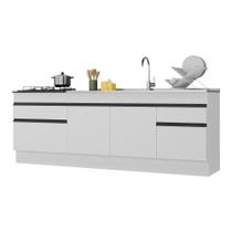 Kit 2 Balcões c/ Rodapé Gabinete Pia 150cm e Cooktop 70cm Veneza Multimóveis MP2108.964 Branco/Preto