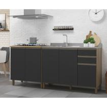 Kit 2 Balcões Modulados Gabinete Pia 120 Cm e Cooktop 80 Cm Com Tampo Veneza Fidelitá Castani/Chumbo n