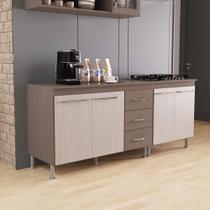 Kit 2 Balcões Modulados Gabinete Pia 120cm e Cooktop 70cm Com Tampo Paris Fidelitá Nogal/Salinas