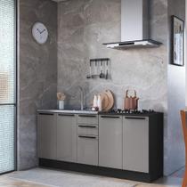 Kit 2 Balcões Modulados Gabinete Pia 120cm e Cooktop 80cm Mônaco Com Rodapé Sem Tampo Chumbo/Titânio Kit 2 Balcões Modulados Gabinete Pia 120cm e Cooktop 80cm Mônaco Com Rodapé Sem Tampo Chumbo/Titânio