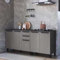 Kit 2 Balcões Modulados Gabinete Pia 120cm e Cooktop 80cm Mônaco Com Tampo Chumbo/Titânio Kit 2 Balcões Modulados Gabinete Pia 120cm e Cooktop 80cm Mônaco Com Tampo Chumbo/Titânio