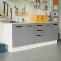 Kit 2 Balcões Multiuso 4 Portas 3 Gavetas Branco Kit 2 Balcões Multiuso 4 Portas 3 Gavetas Branco