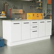 Kit 2 Balcões Multiuso 4 Portas 3 Gavetas Branco Kit 2 Balcões Multiuso 4 Portas 3 Gavetas Branco