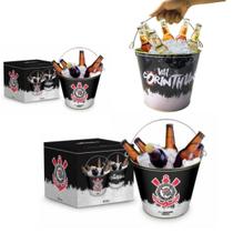 Kit 2 Balde Alumínio Gelo Grande Preto Escudo Corinthians Kit 2 Balde Alumínio Gelo Grande Preto Escudo Corinthians