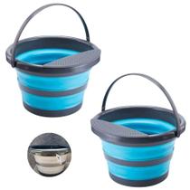 Kit 2 Balde Dobrável Retrátil 5L Sortido Flexível Multiuso Casa Cozinha Lavanderia Apartamento Roupa Bebida Limpeza Doméstica Organização