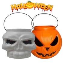 Kit 2 Baldes Cesto Caveiras E Abobura Para Festa Halloween