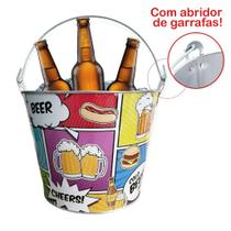 Kit 2 Baldes De Gelo Para Cerveja Estampado Em Metal Galvanizado Com Abridor 4,8 Litros