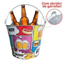 Kit 2 Baldes De Gelo Para Cerveja Estampado Em Metal Galvanizado Com Abridor 4,8 Litros