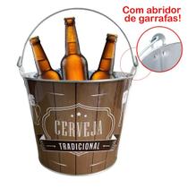 Kit 2 Baldes De Gelo Para Cerveja Estampado Em Metal Galvanizado Com Abridor 7,6 Litros