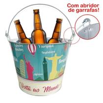 Kit 2 Baldes De Gelo Para Cerveja Estampado Em Metal Galvanizado Com Abridor 7,6 Litros