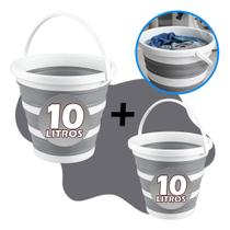 Kit 2 Baldes Dobrável Retrátil Silicone Limpeza 10 Litros POWERMAID